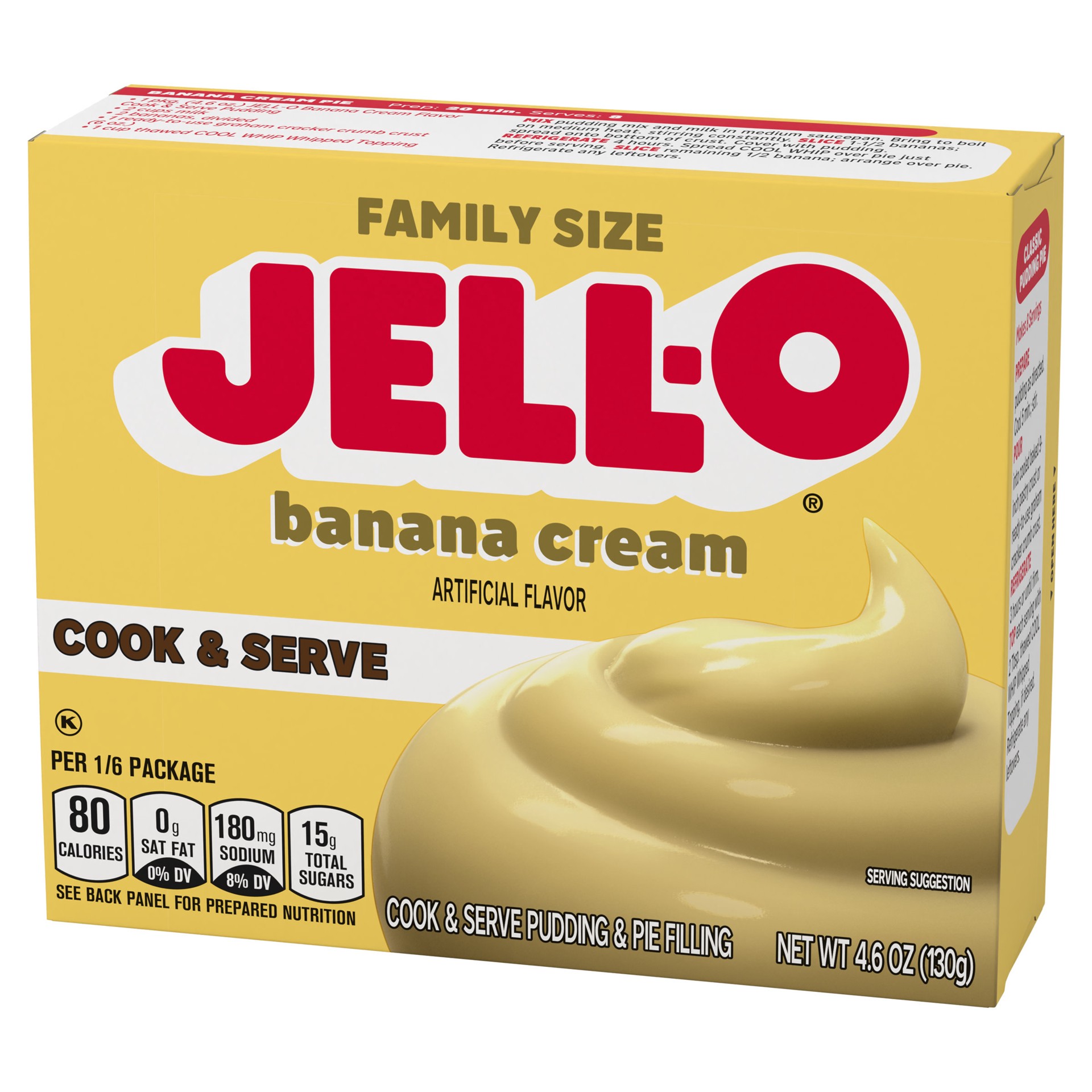 slide 2 of 5, Jell-O Cook & Serve Banana Cream Artificially Flavored Pudding & Pie Filling Mix, Family Size, 4.6 oz Box, 4.6 oz