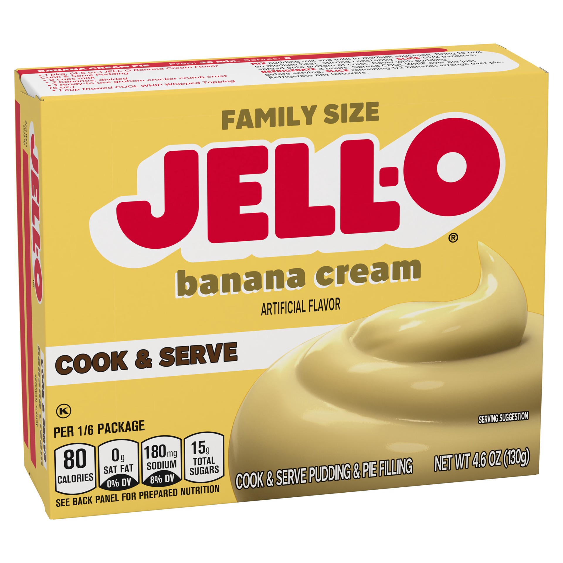 slide 4 of 5, Jell-O Cook & Serve Banana Cream Artificially Flavored Pudding & Pie Filling Mix, Family Size, 4.6 oz Box, 4.6 oz