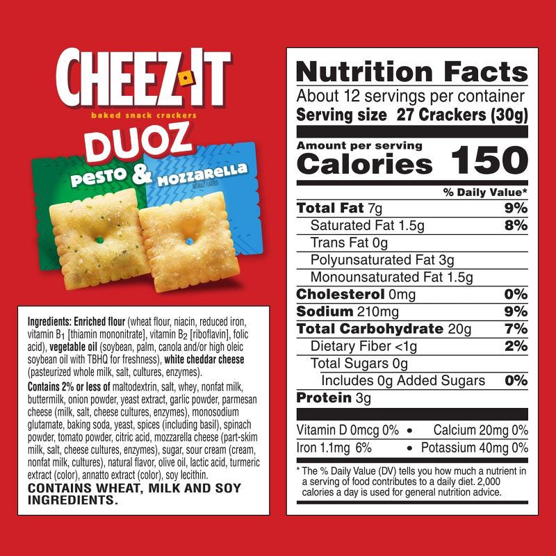 slide 5 of 9, Cheez-It Crackers Duoz Pesto & Mozzarella - 12.4oz, 12.4 oz