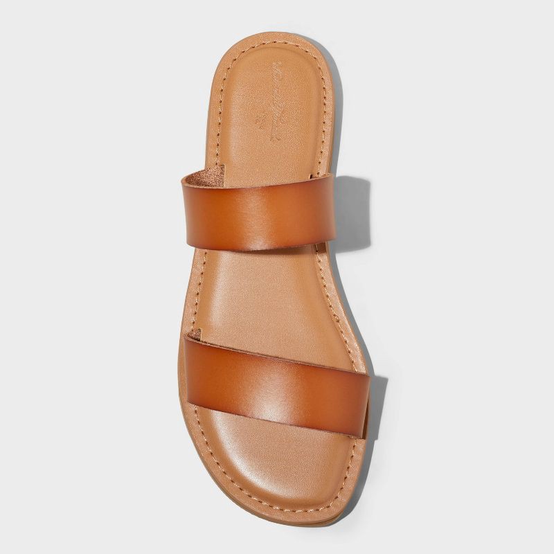 slide 3 of 4, Women's Freya Two Band Slide Sandals - Universal Thread™ Cognac 7: Slip On, Elastic Panel, Contoured Footbed, Open Toe, 1 ct