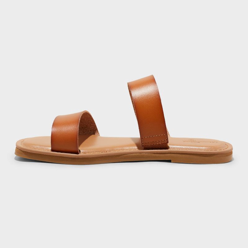slide 2 of 4, Women's Freya Two Band Slide Sandals - Universal Thread™ Cognac 8: Slip On, Contoured Footbed, Open Toe, 1 ct