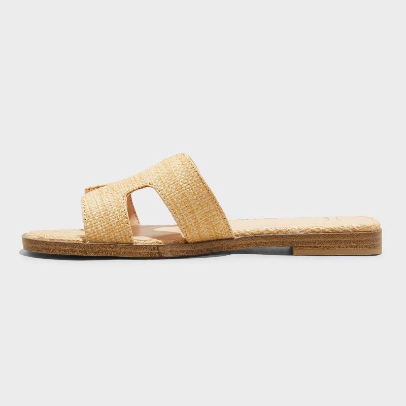 slide 2 of 4, Women's Nina Raffia H-Band Slide Sandals - A New Day™ Beige 6: Slip-On Open Toe, Block Heel, Textured Outsole, 1 ct