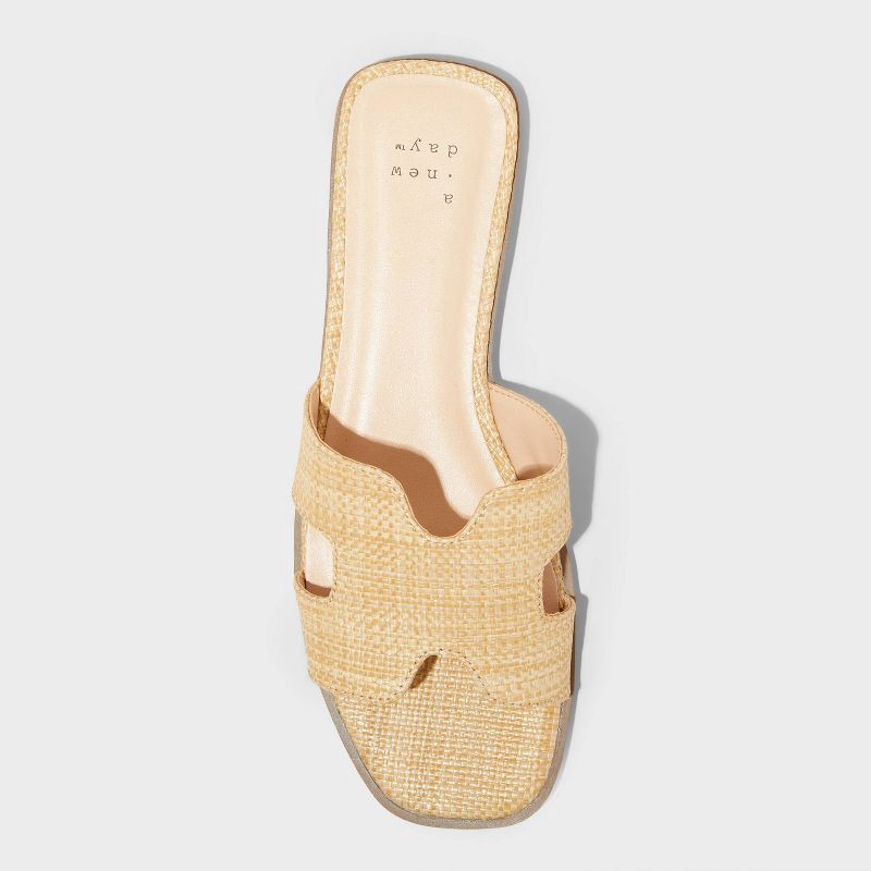 slide 3 of 4, Women's Nina Raffia H-Band Slide Sandals - A New Day™ Beige 6: Slip-On Open Toe, Block Heel, Textured Outsole, 1 ct