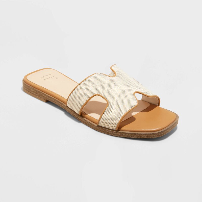 slide 1 of 4, Women's Nina H-Band Slide Sandals - A New Day™ Khaki 8.5: Open Toe, Block Heel, Slip On, 1 ct