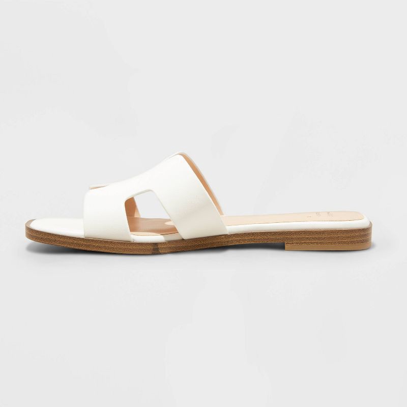 slide 2 of 4, Women's Nina H-Band Slide Sandals - A New Day™ White 9.5: Open Toe, Block Heel, Textured Outsole, 1 ct