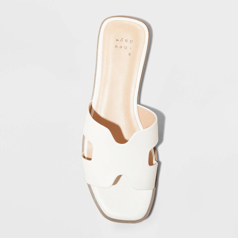 slide 3 of 4, Women's Nina H-Band Slide Sandals - A New Day™ White 9.5: Open Toe, Block Heel, Textured Outsole, 1 ct