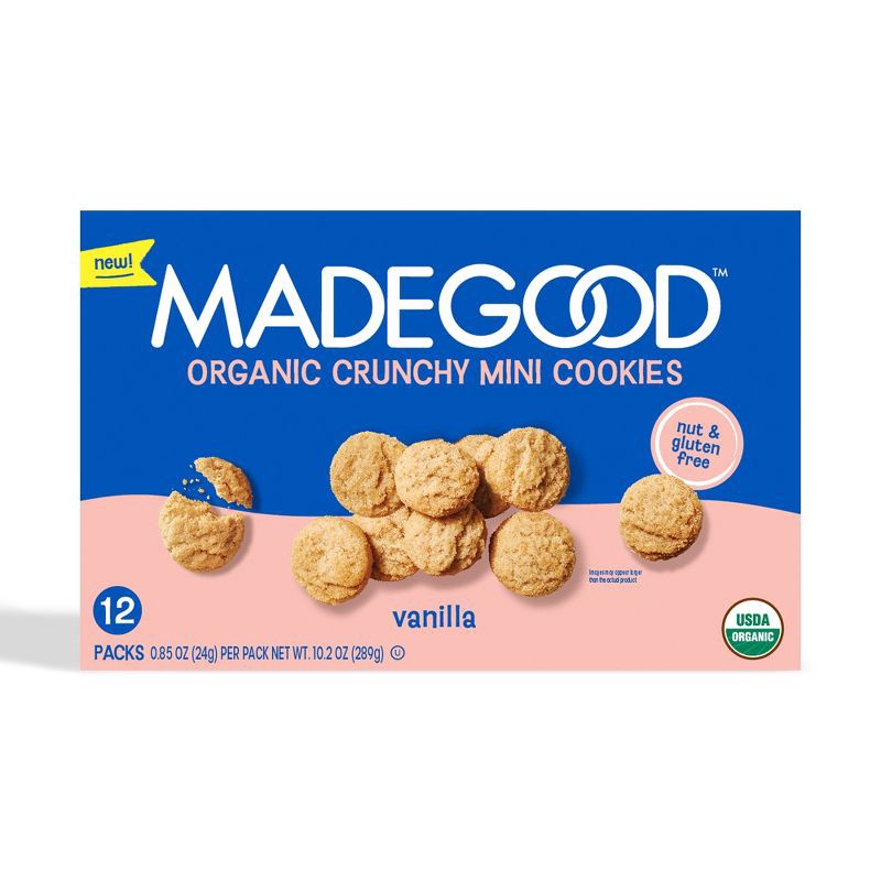 slide 3 of 8, MadeGood Organic Gluten Free Mini Crunchy Cookies Vanilla - 10.2oz/12ct, 10.2 oz, 12 ct