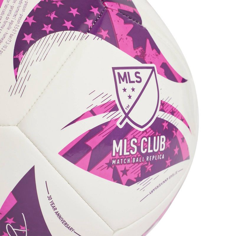 slide 3 of 3, Adidas MLS Size 4 Club Sports Soccer Ball - Berry Purple: All Ages, Butyl Bladder, TPU Shell, 1 ct