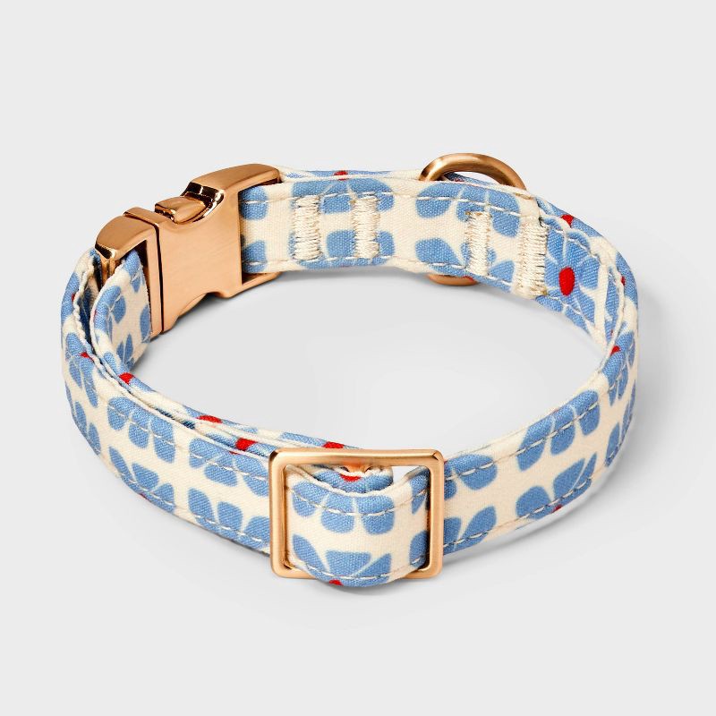 slide 2 of 2, Geo Floral Fashion Adjustable Length and Reinforced Stitching Dog Collar - XS - White/Blue - Boots & Barkley™, 1 ct