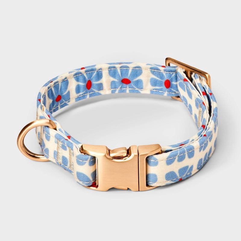 slide 1 of 2, Geo Floral Fashion Adjustable Length and Reinforced Stitching Dog Collar - XS - White/Blue - Boots & Barkley™, 1 ct