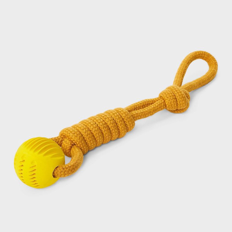 slide 3 of 4, 14" Rope with Ball Dog Toy - Boots & Barkley™ Yellow, 1 ct