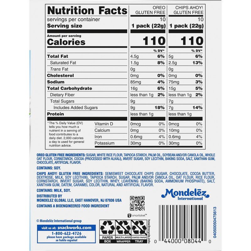 slide 12 of 14, NABISCO Oreo Chocolate Sandwich & CHIPS AHOY! Chocolate Chip Gluten Free Cookies Variety Pack - 18oz/20ct, 18 oz, 20 ct