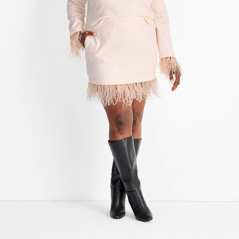 slide 1 of 3, Women's High-Rise Feather Trim Mini Skirt - Future Collective Light Pink 2X, 1 ct