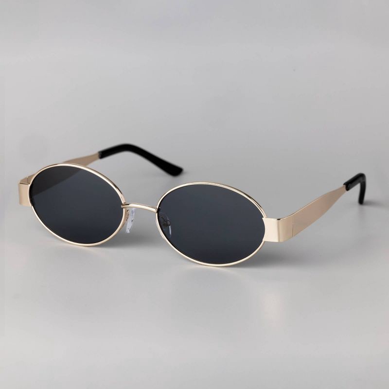 slide 2 of 2, Women's Metal Oval Sunglasses - A New Day™ Gold: Maximum UV Protection, Recycled Metal Frame, Wide Fit, 1 ct