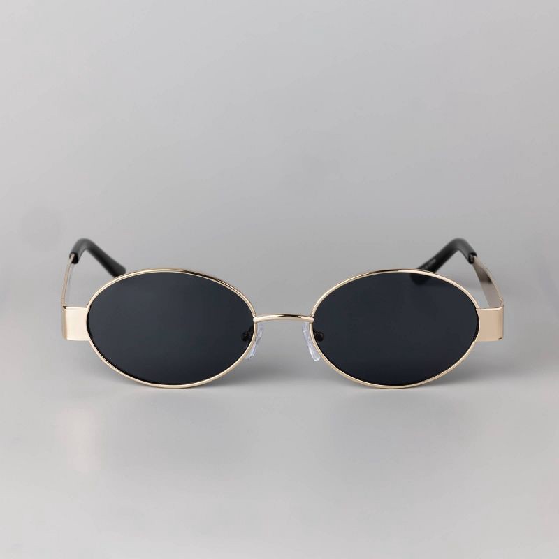 slide 1 of 2, Women's Metal Oval Sunglasses - A New Day™ Gold: Maximum UV Protection, Recycled Metal Frame, Wide Fit, 1 ct