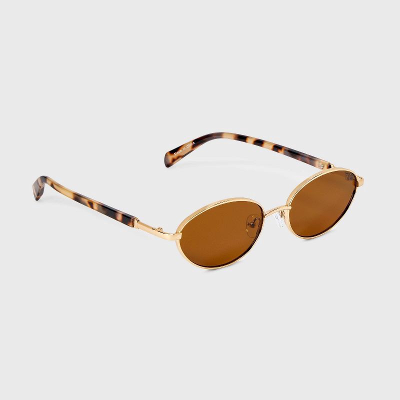 slide 2 of 2, Women's Metal Oval Cateye Tortoise Temple Sunglasses - A New Day™ Brown: Maximum UV Protection, Recycled Metal Frame, 1 ct