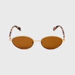 Women's Metal Oval Cateye Tortoise Temple Sunglasses - A New Day™ Brown: Maximum UV Protection, Recycled Metal Frame