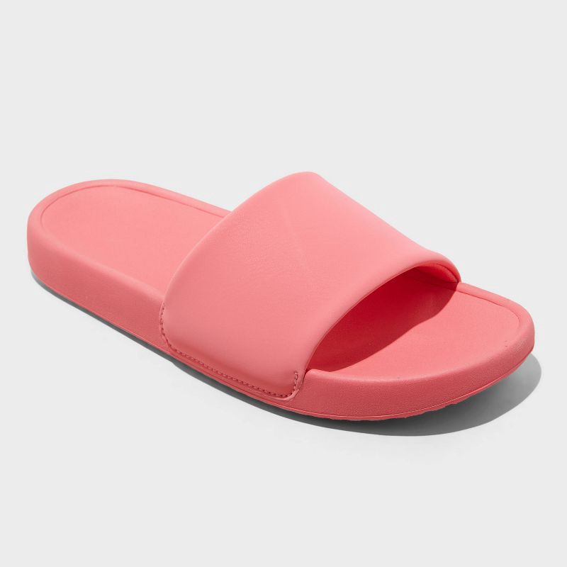 slide 1 of 4, Women's Makenna Slide Sandals - All In Motion™ Coral Pink 7: Slip-On Open Toe, EVA Insole, Treaded Outsole, Medium Width, 1 ct