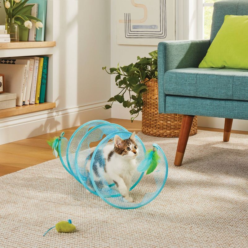 slide 3 of 3, Spring Tunnel Cat Tunnel - Blue - Boots & Barkley™, 1 ct