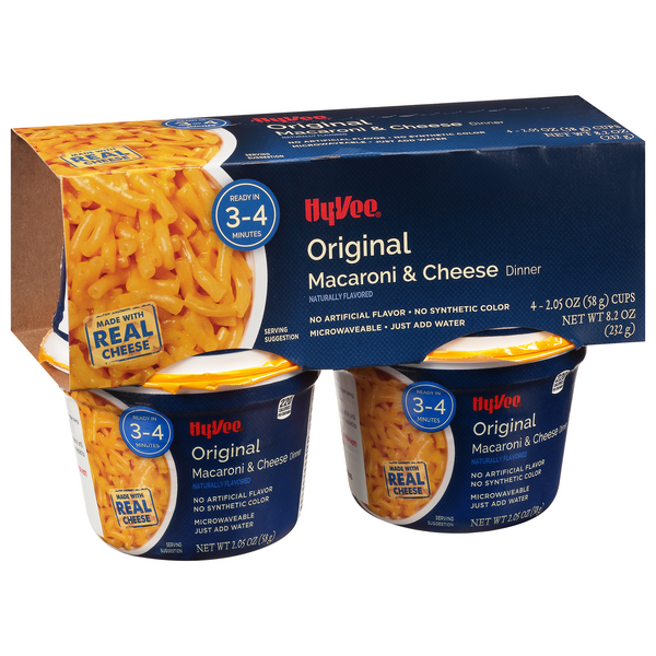 slide 1 of 1, Hy-vee Original Macaroni & Cheese Dinner - 4 ct; 2.05 oz, 4 ct; 2.05 oz