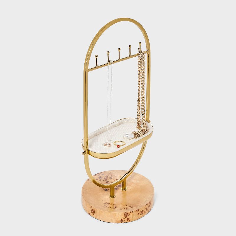 slide 2 of 2, Oval Burlwood Standing Jewelry Organizer - A New Day™ Gold/Brown: Metal Storage Stand, 13.5" Height, 7" Depth, 1 ct