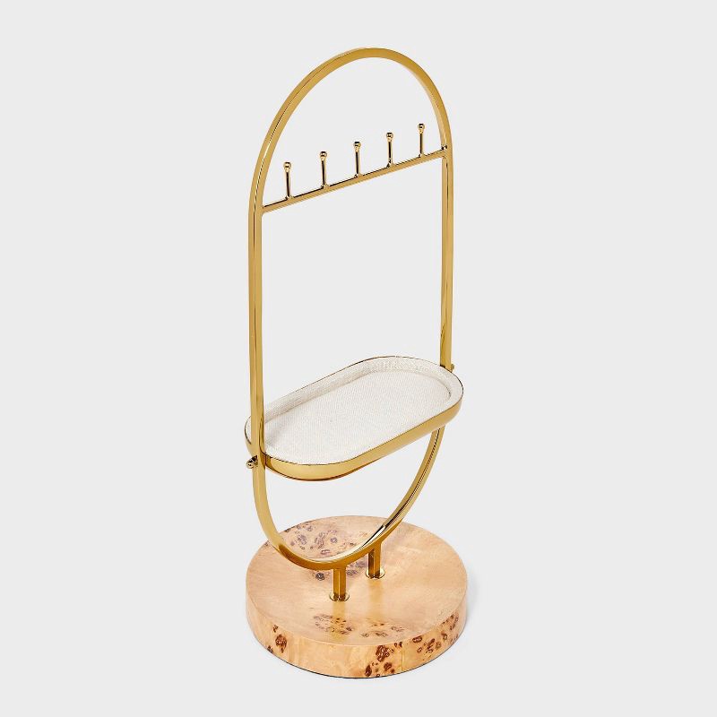 slide 1 of 2, Oval Burlwood Standing Jewelry Organizer - A New Day™ Gold/Brown: Metal Storage Stand, 13.5" Height, 7" Depth, 1 ct