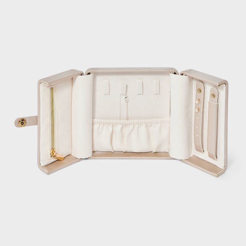 slide 2 of 2, Square Double Sided Travel Jewelry Organizer - A New Day™ Cream: Compact Plastic Storage Box, 18+ Years, 4.72" Dimensions, 1 ct
