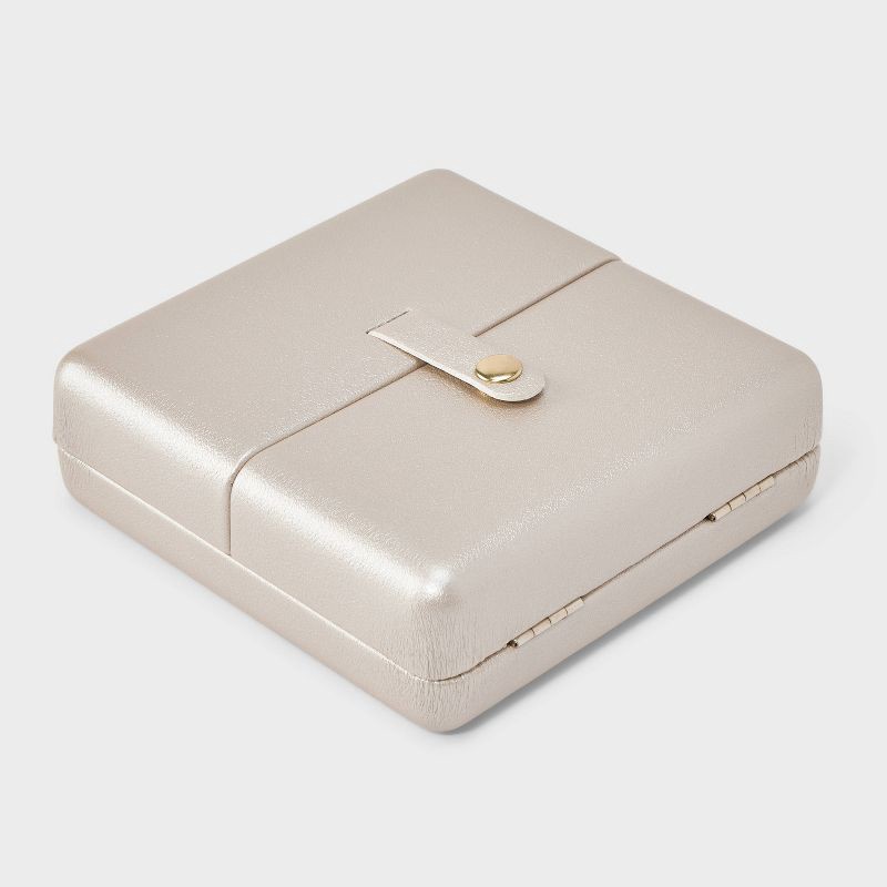 slide 1 of 2, Square Double Sided Travel Jewelry Organizer - A New Day™ Cream: Compact Plastic Storage Box, 18+ Years, 4.72" Dimensions, 1 ct