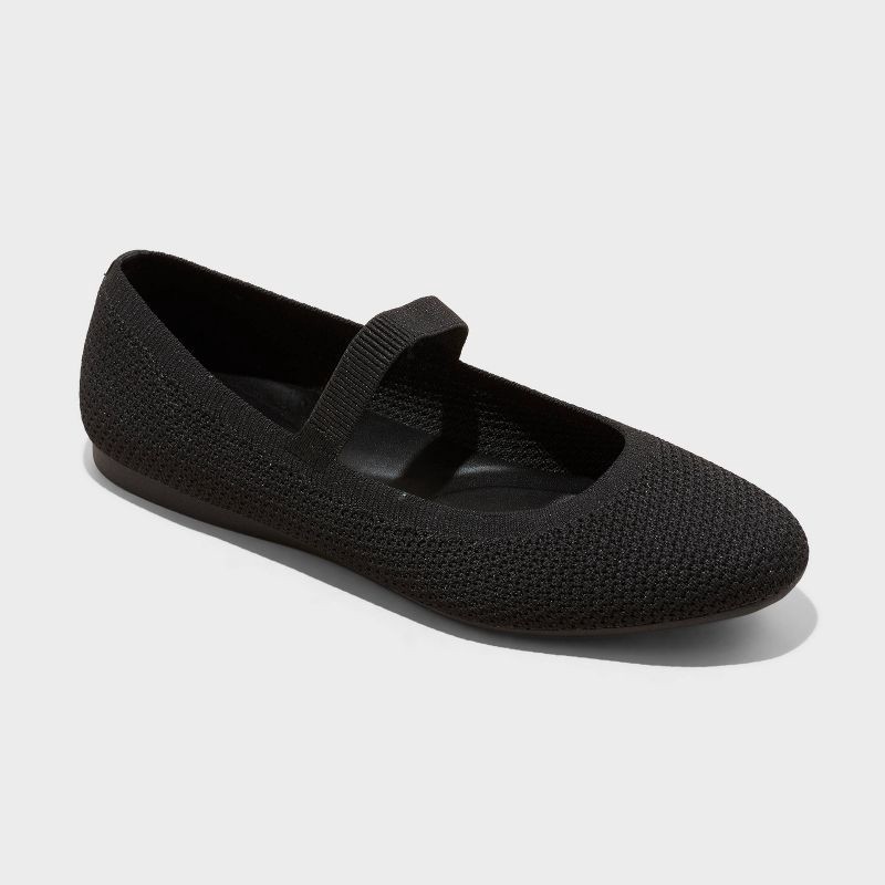 slide 1 of 4, Women's Shiloh Knit Mary Jane Flats - A New Day™ Black 7.5: Pull-On, Removable Footbed, Machine Washable, 1 ct