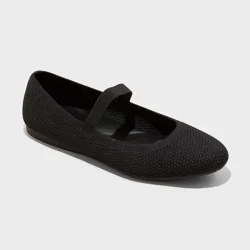 Women's Shiloh Knit Mary Jane Flats - A New Day™ Black 8: Machine Washable, Pull-On, Removable Footbed, Medium Width