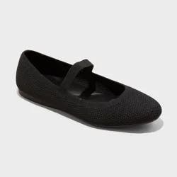 Women's Shiloh Knit Mary Jane Flats - A New Day™ Black 9: Machine Washable, Pull-On, Removable Footbed