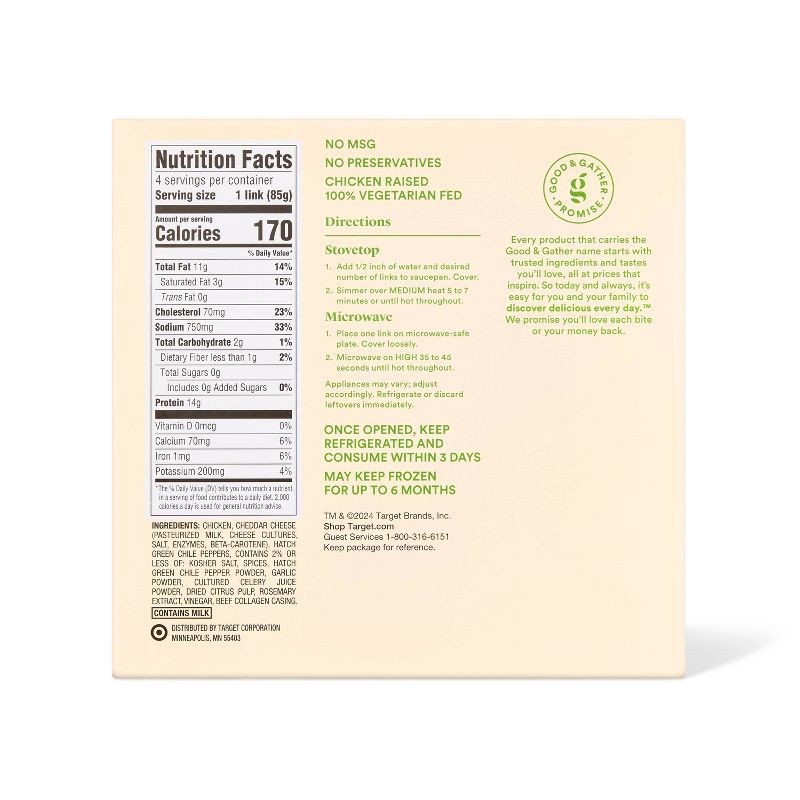 slide 2 of 4, Hatch Green Chile & Cheddar Cheese Smoked Chicken Sausage - 12oz - Good & Gather™, 12 oz