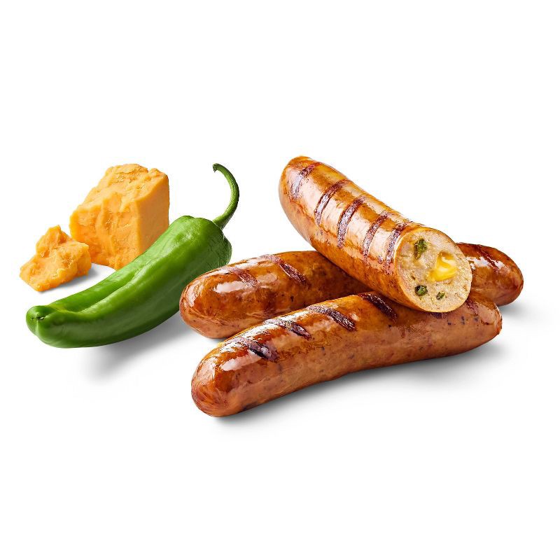 slide 3 of 4, Hatch Green Chile & Cheddar Cheese Smoked Chicken Sausage - 12oz - Good & Gather™, 12 oz