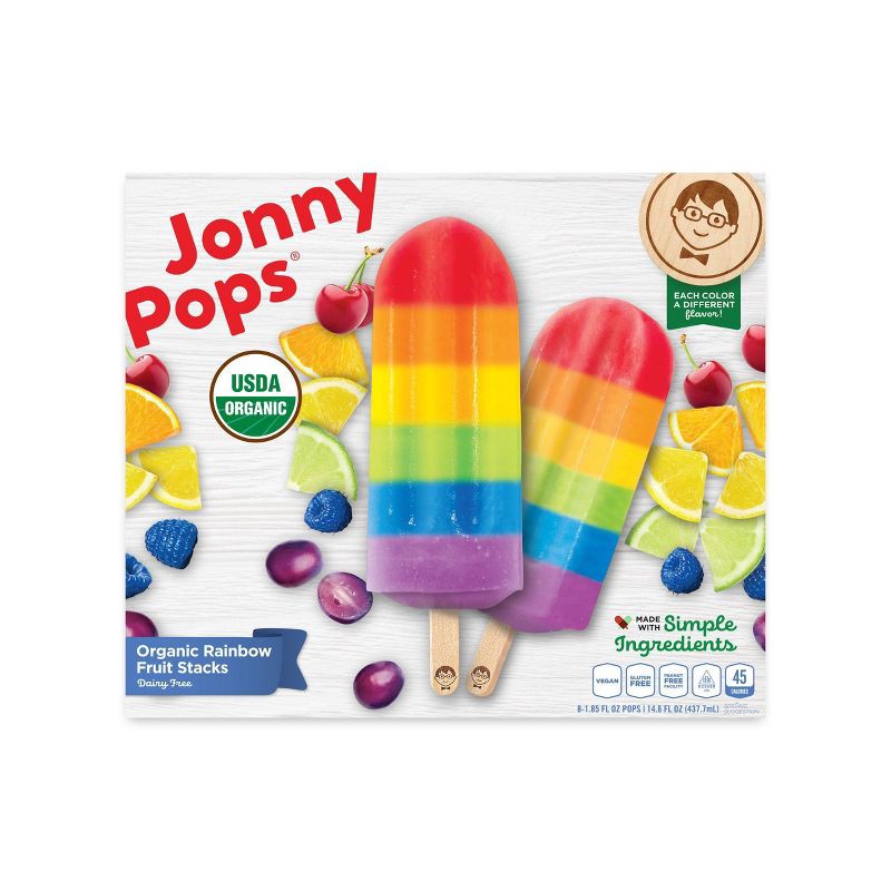 slide 1 of 3, JonnyPops Organic Frozen Rainbow Fruit Stacks Water Pop - 14.8oz/8ct, 14.8 oz, 8 ct