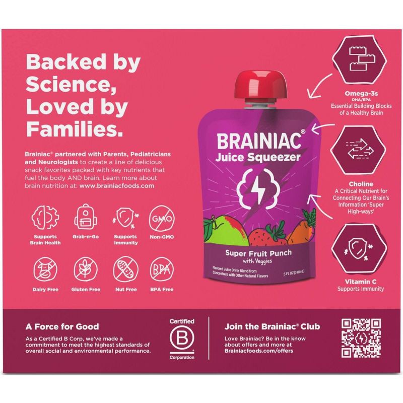slide 2 of 12, Brainiac Kids Brainiac Fruit Punch Juice Squeezer - 4pk/5 fl oz Pouches, 4 ct, 5 fl oz