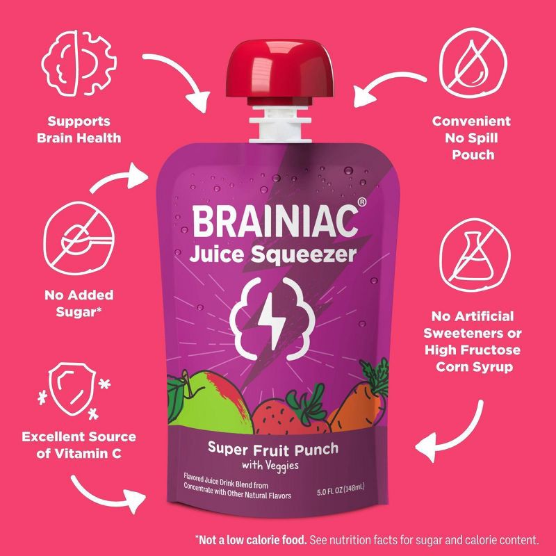 slide 5 of 12, Brainiac Kids Brainiac Fruit Punch Juice Squeezer - 4pk/5 fl oz Pouches, 4 ct, 5 fl oz