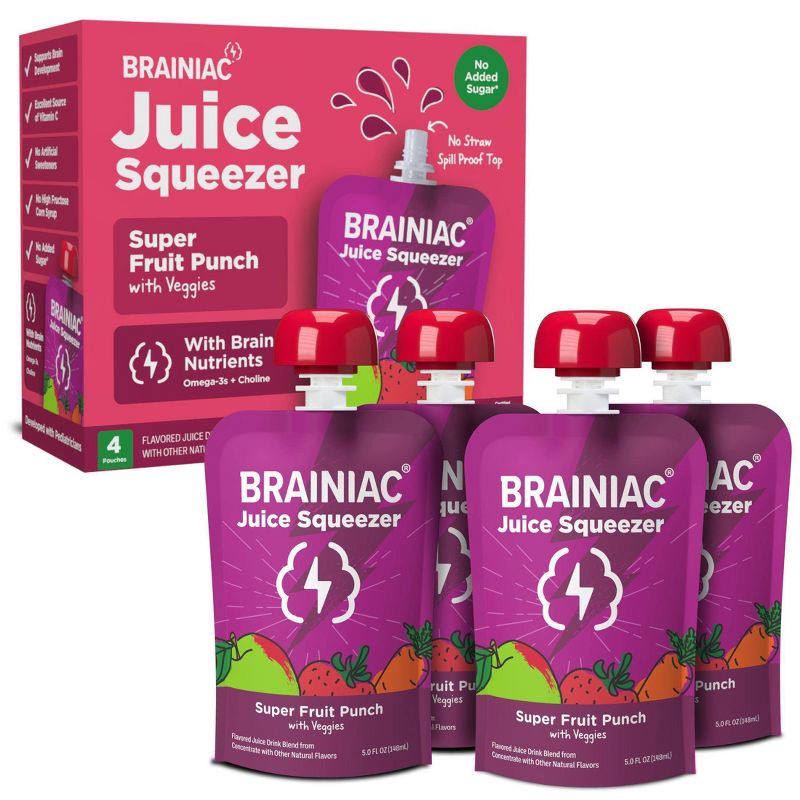 slide 7 of 12, Brainiac Kids Brainiac Fruit Punch Juice Squeezer - 4pk/5 fl oz Pouches, 4 ct, 5 fl oz