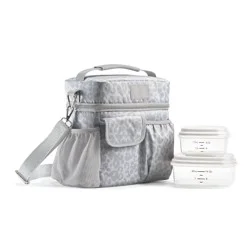 Fit & Fresh Montauk Lunch Kit - Feline Fine Stone Gray: Insulated Leopard Spot Lunch Box Set