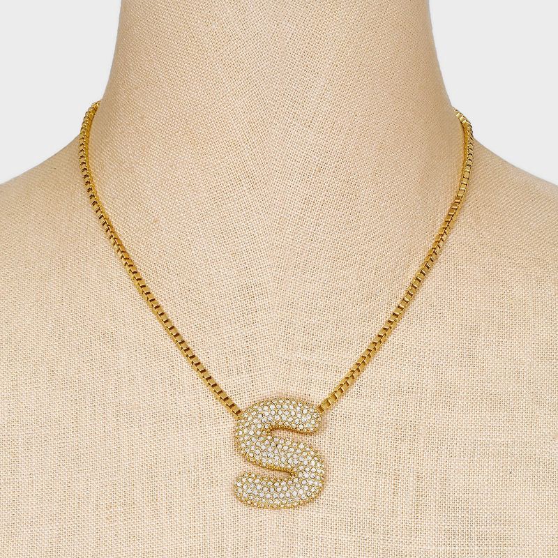 slide 2 of 4, SUGARFIX by BaubleBar Crystal Chain Initial S Necklace - Gold: Lobster Claw Clasp, Zinc Material, 18.18" Length, 1 ct