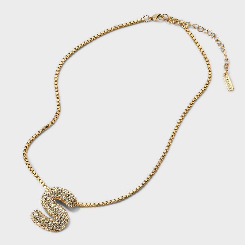 slide 3 of 4, SUGARFIX by BaubleBar Crystal Chain Initial S Necklace - Gold: Lobster Claw Clasp, Zinc Material, 18.18" Length, 1 ct