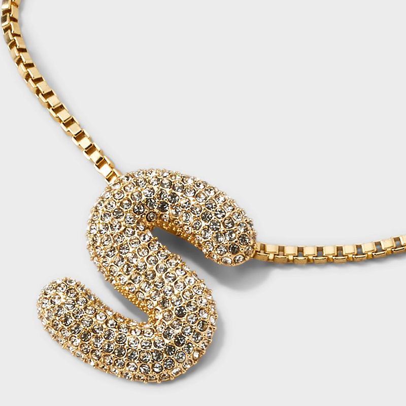 slide 4 of 4, SUGARFIX by BaubleBar Crystal Chain Initial S Necklace - Gold: Lobster Claw Clasp, Zinc Material, 18.18" Length, 1 ct