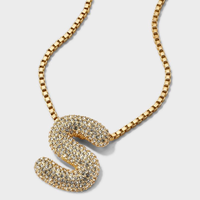 slide 1 of 4, SUGARFIX by BaubleBar Crystal Chain Initial S Necklace - Gold: Lobster Claw Clasp, Zinc Material, 18.18" Length, 1 ct
