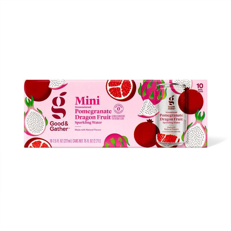 slide 1 of 4, Pomegranate Dragon Fruit Sparkling Water - 10pk/7.5 fl oz Cans Good & Gather™, 10 ct; 7.5 fl oz