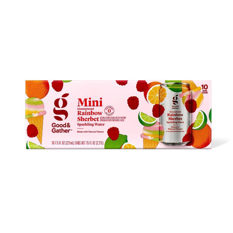 slide 1 of 5, Rainbow Sherbet Sparkling Water - 10pk/7.5 fl oz Cans Good & Gather™, 10 ct; 7.5 fl oz