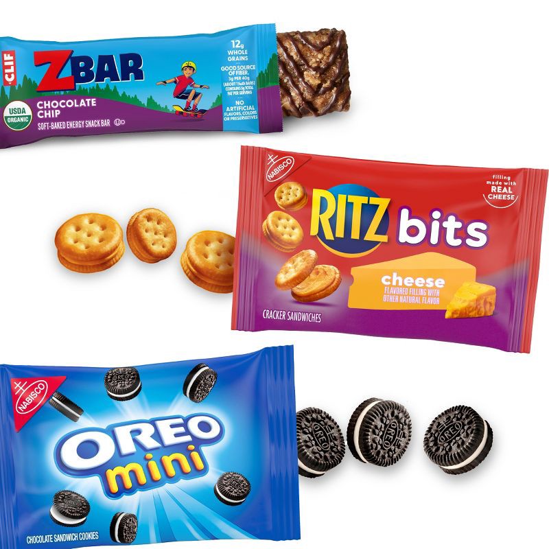 slide 3 of 12, NABISCO Zbar Chocolate Chip Snack Bars, RITZ Bits Crackers and OREO Mini Cookies On The Go Snacks Variety Pack - 16.35oz/15ct, 16.35 oz, 15 ct