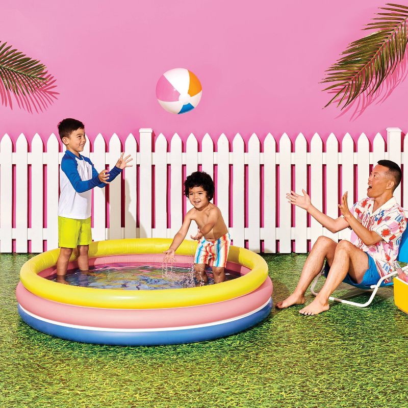slide 2 of 4, 10.63'' x 4.13'' x 15' 3 Ring Pool 105 gal Round Kiddie Pool - Yellow/Pink/Navy - Sun Squad™, 105 gal