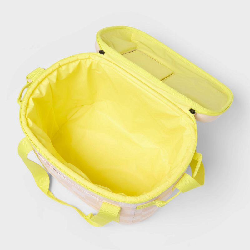 slide 2 of 3, 24 Cans/20.7qt Soft Sided Cooler - Sun Squad™ Beige Checkered/Yellow: Adjustable Straps, 24 cans, 20.7 qt