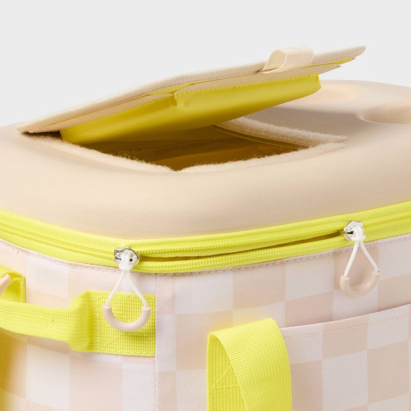 slide 3 of 3, 24 Cans/20.7qt Soft Sided Cooler - Sun Squad™ Beige Checkered/Yellow: Adjustable Straps, 24 cans, 20.7 qt