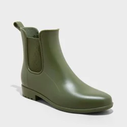 Women's Chelsea Short Rain Boots - A New Day™ Green 6: Waterproof, Pull-On, Block Heel, Non-Marking Outsole