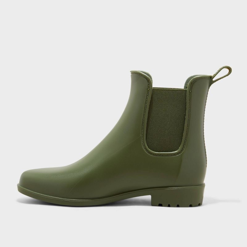 slide 2 of 3, Women's Chelsea Short Rain Boots - A New Day™ Green 7: Waterproof Ankle Pull-On, Block Heel, Non-Marking Outsole, 1 ct